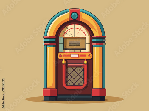 Fashioned retro jukebox in minimalist background. Vibrant color fashioned jukebox. Highly detailed vector illustration.