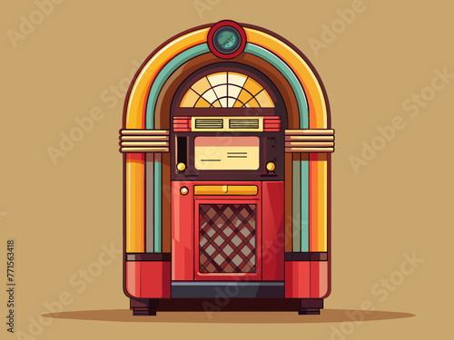 Fashioned retro jukebox in minimalist background. Vibrant color fashioned jukebox. Highly detailed vector illustration.