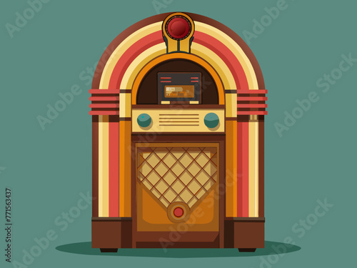 Fashioned retro jukebox in minimalist background. Vibrant color fashioned jukebox. Highly detailed vector illustration.