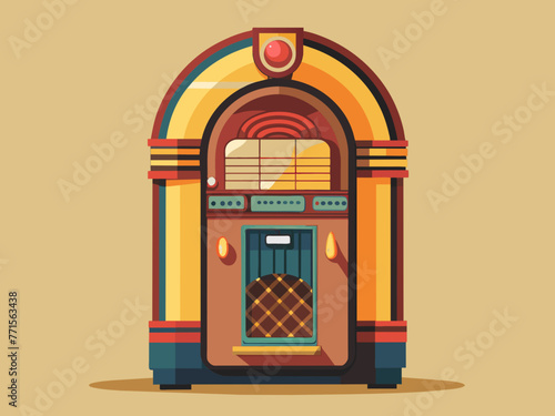 Fashioned retro jukebox in minimalist background. Vibrant color fashioned jukebox. Highly detailed vector illustration.
