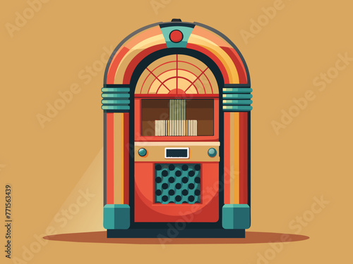 Fashioned retro jukebox in minimalist background. Vibrant color fashioned jukebox. Highly detailed vector illustration.