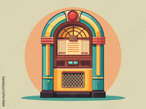 Fashioned retro jukebox in minimalist background. Vibrant color fashioned jukebox. Highly detailed vector illustration.