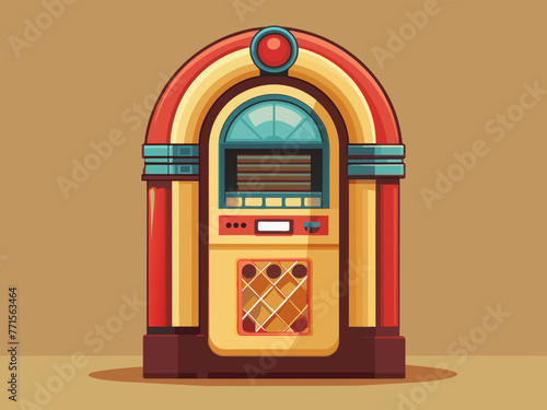 Fashioned retro jukebox in minimalist background. Vibrant color fashioned jukebox. Highly detailed vector illustration.