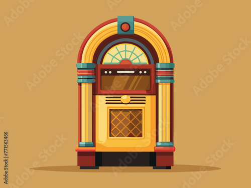 Fashioned retro jukebox in minimalist background. Vibrant color fashioned jukebox. Highly detailed vector illustration.