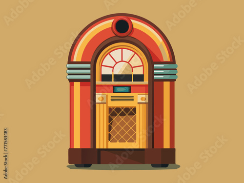 Fashioned retro jukebox in minimalist background. Vibrant color fashioned jukebox. Highly detailed vector illustration.