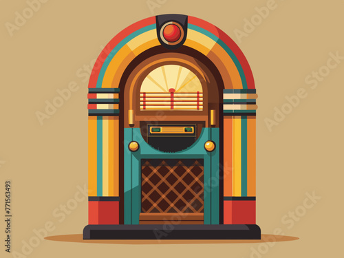 Fashioned retro jukebox in minimalist background. Vibrant color fashioned jukebox. Highly detailed vector illustration.