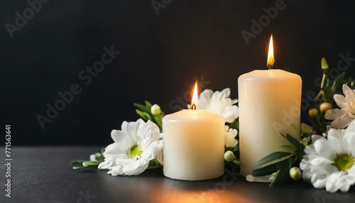 candles and flowers on a dark background