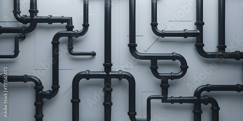 A network of interconnected pipes symbolizing infrastructure connectivity or plumbing systems. Concept Infrastructure Connectivity, Pipe Network, Plumbing Systems, Technology, Industrial Design