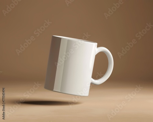 A white coffee cup placed on a brown background, creating a simple and elegant composition