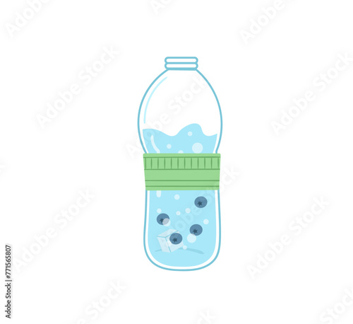 Quote drink more water print, drinking with glass bottle and glass. Doodle hand drawn cute trendy vector illustration. Various flask on white background. Mineral and natural water in clear bottles.
