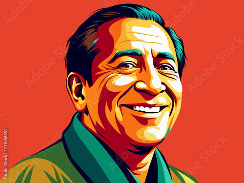 Minimalist style of a wise man smiling. Close up art illustration.