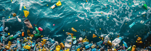 plastic pollution floating in the sea photo