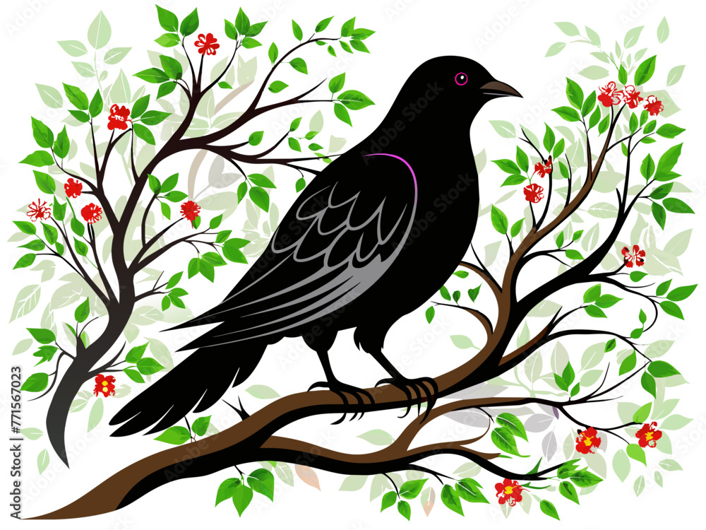 Black and white dove on a tree branch vector. Black and white dove on a tree branch vector.