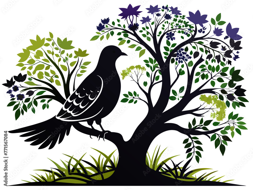 Black and white dove on a tree branch vector. Black and white dove on a tree branch vector.