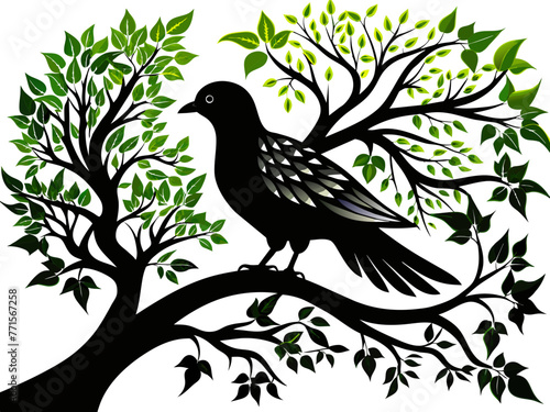 Black and white dove on a tree branch vector. © KHF