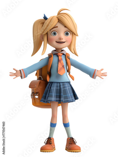 Blond schoolboy character smiling happily on PNG transparent background