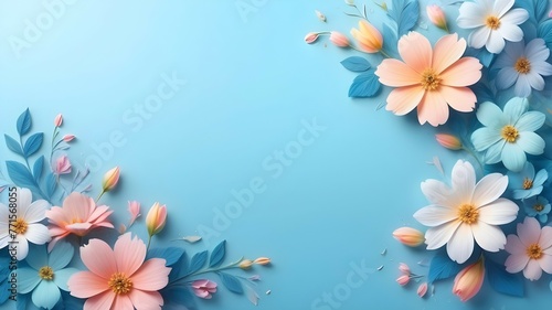 Beautiful soft blue floral pastel background  HD  no text  no writing  no lines.