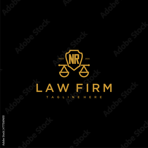 NR initial monogram for lawfirm logo with scales shield image