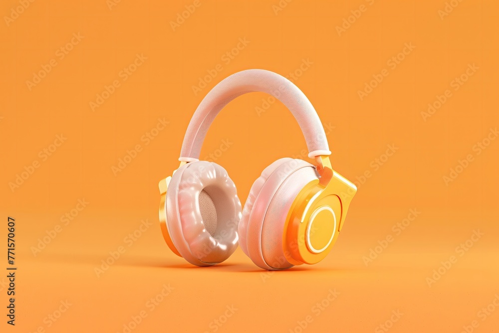 3D headphones with an ear-like design and a warm pastel tone on an orange minimalist background 3D headphones with an ear-like design and a warm pastel tone on an orange minimalist background