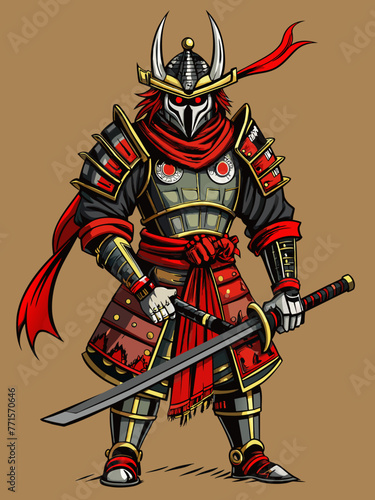 Samurai warrior in detailed vector.