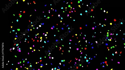 Beautiful illustration of colorful confetti particles on plain black background