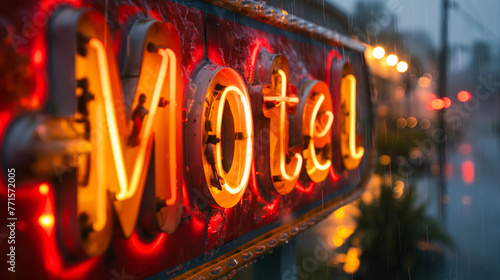 Motel sign - Neon Refuge: The "Motel" Sign in the Night (ID: 771572005)