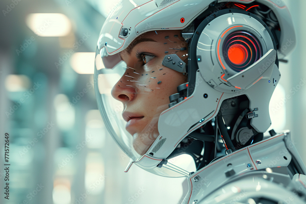 A futuristic man with a stylish and attractive robotic head in profile. A futuristic man with a stylish and attractive robotic head in profile.