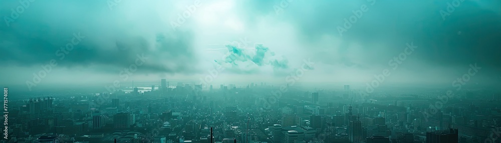 a city with buildings under cloudy sky