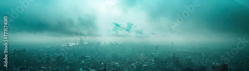a city with buildings under cloudy sky photo