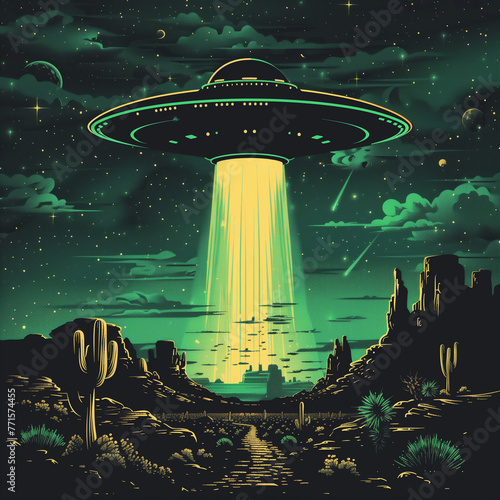 ufo in the western night sky illustrated in green