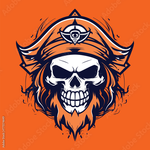 bearded pirate skull head vector editable
