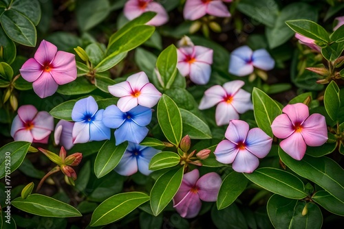 Madagascar Periwinkle Blossom Also referred to as old maid, pink periwinkle, graveyard plant, sparkling eyes, Cape periwinkle, and Madagascar periwinkle.  photo