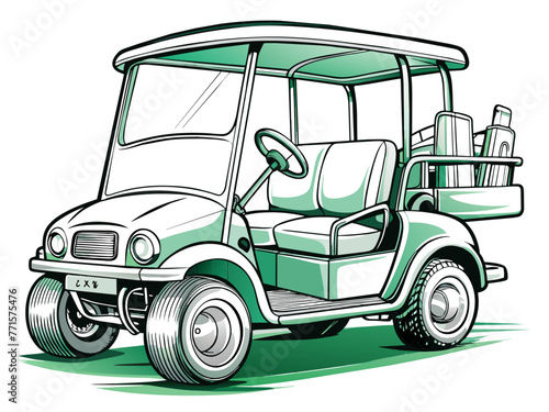 green golf cart drawing on white background clip art preview