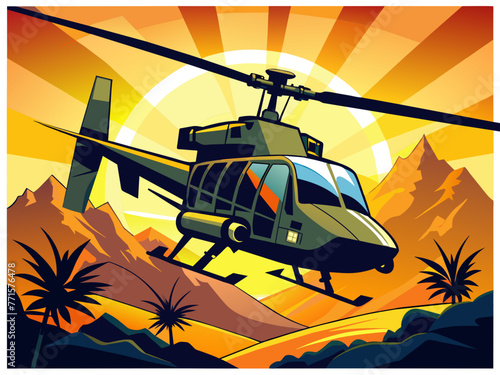 Highly detailed vector of a helicopter.