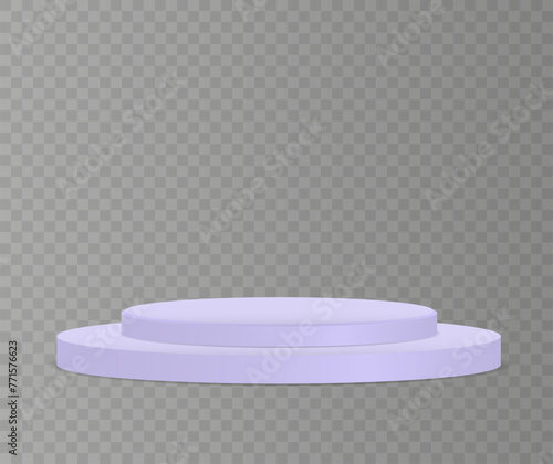 Pedestal and platform, stand stage, cylinder. White 3d podium mockup in different shapes. Round and square empty stages and podium stairs vector 3d template. Template for promotional items.
