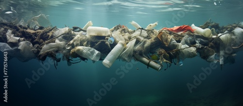 Plastic bags floating underwater in the ocean pose a threat to marine biology. This event highlights the need for sciencebased solutions to protect our waters and aquatic life photo