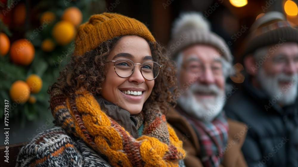 Smiling Woman With Eyeglasses at a Winter Market Smiling Woman With Eyeglasses at a Winter Market