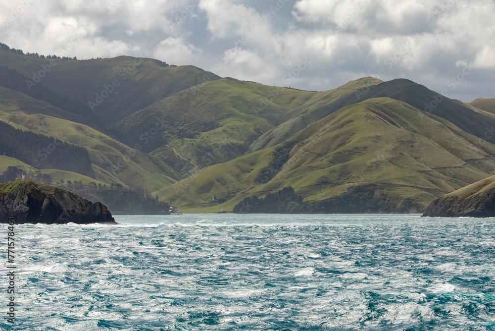 Swells are seen from a ferry as it leaves the Queen Charlotte Sound (Tōtaranui) on the north end of the South Island of New Zealand and enters the Cook Strait.