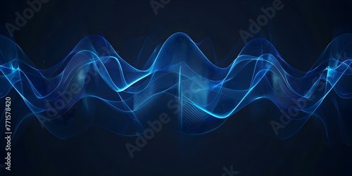 Vibrant blue sound wave lines on a dark background representing music and technology. Concept Sound Waves, Blue, Technology, Music, Vibrant Colors © Anastasiia