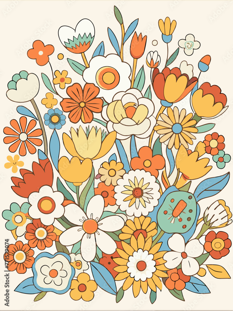 A pile of flowers with vintage vector style.