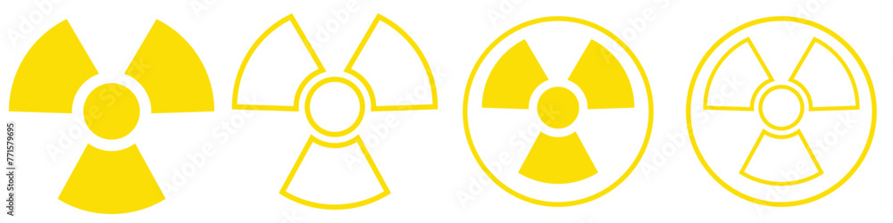 set of Radioactive icons nuclear symbol. Uranium reactor radiation hazard. Radioactive toxic danger sign design isolated on white background. Nuclear bomb symbol. Danger icons. set of Radioactive icons nuclear symbol. Uranium reactor radiation hazard. Radioactive toxic danger sign design isolated on white background. Nuclear bomb symbol. Danger icons.