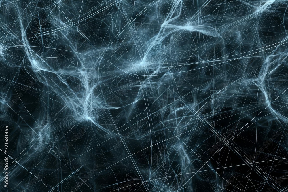 Abstract background with complex interwoven network of lines, nodes and connections, futuristic illustration - obrazy, fototapety, plakaty 