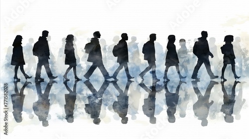 Silhouetted People Walking in Watercolor Style