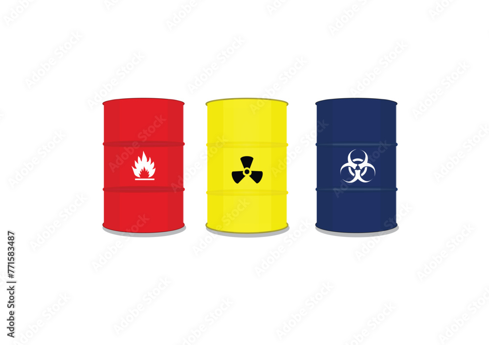 Hazardous and toxic waste store. Keep dangerous waste out of the environment. Safety sign. Flat style vector illustration. Isolated on a white background. Hazardous and toxic waste store. Keep dangerous waste out of the environment. Safety sign. Flat style vector illustration. Isolated on a white background.