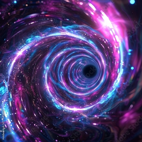 Navigating through space-time portal, sci-fi, neon vortex theme