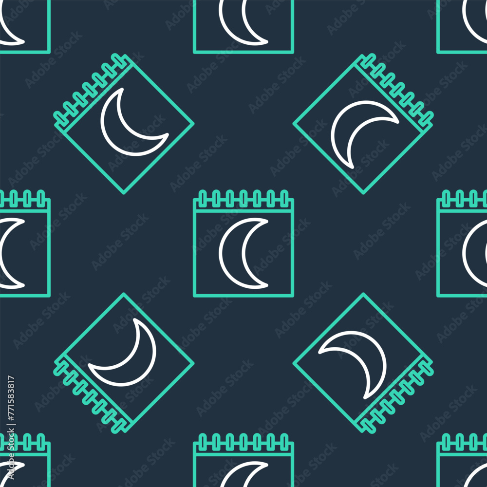 Line Moon phases calendar icon isolated seamless pattern on black background. Vector Line Moon phases calendar icon isolated seamless pattern on black background. Vector