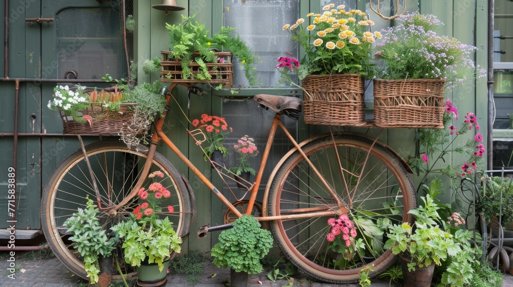 Bicycle Adorned With Flower Baskets