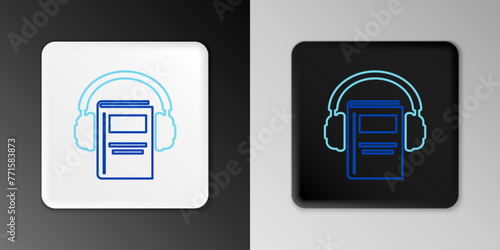 Line Audio book icon isolated on grey background. Book with headphones. Audio guide sign. Online learning concept. Colorful outline concept. Vector