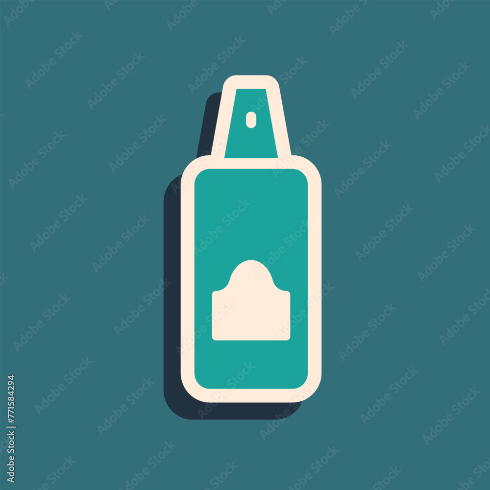 Green Spray can for hairspray, deodorant, antiperspirant icon isolated on green background. Long shadow style. Vector Green Spray can for hairspray, deodorant, antiperspirant icon isolated on green background. Long shadow style. Vector