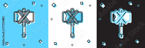 Set Medieval axe icon isolated on blue and white, black background. Battle axe, executioner axe. Medieval weapon. Vector
